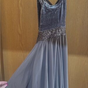 Elegant Gray Velvet and Sequin Dress